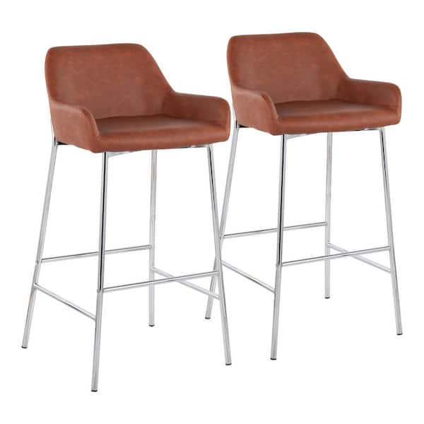 Lumisource Daniella 30 in. FixedHeight Camel Faux Leather and Chrome Metal Bar Stool (Set of 2