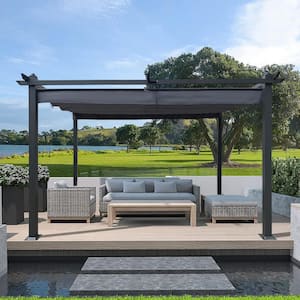 13x10 Ft Black Outdoor Retractable Pergola with Canopy for Garden, Rerrace, Backyard