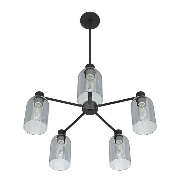 Hunter - Lochemeade 5 Light Natural Iron Chandelier with Darkened Glass Shades Kitchen Light
