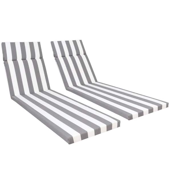 2-Pieces Chaise Lounge Cushions Outdoor, 74.85 in. x 22.80 in. x 2 in. Lounge Chair Cushions, Gray/White Stripe