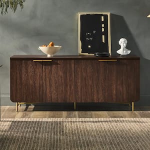 Dark Walnut/Gold MDF Wood and Metal 69 in. Modern Reeded 4-Door Sideboard