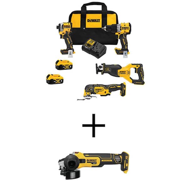 20V MAX Lithium-Ion Cordless Brushless 4 Tool Combo Kit and 20V MAX XR Cordless Brushless 4.5 in. Small Angle Grinder
