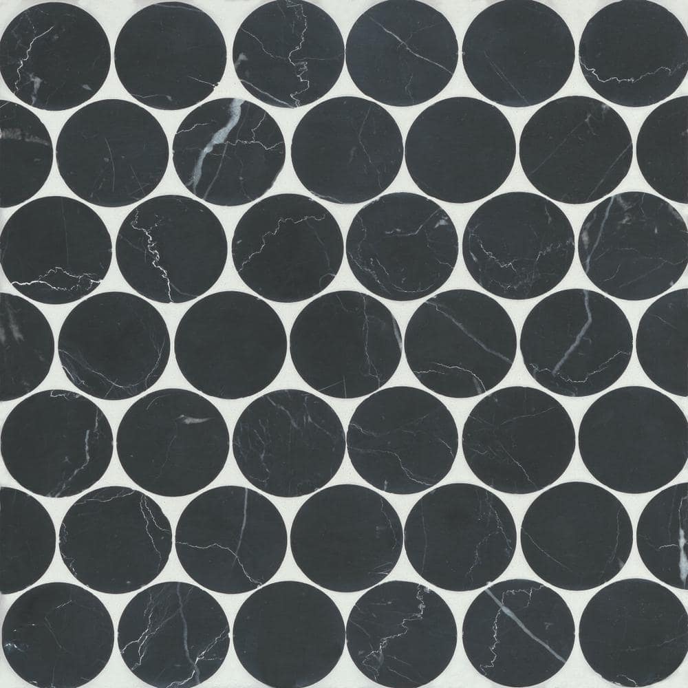 Sample-Monet Circle 4 in. x 5 in. Honed Nero Marquina Marble Mosaic Tile price history on PriceWatchPro