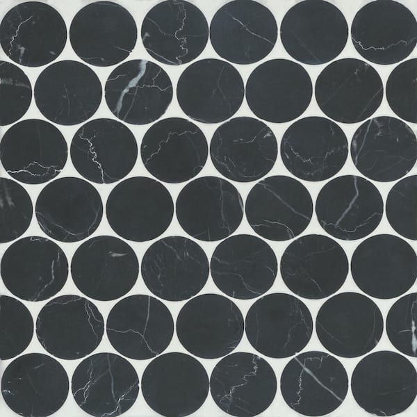 Bedrosians Sample-Monet Circle 4 in. x 5 in. Honed Nero Marquina Marble Mosaic Tile