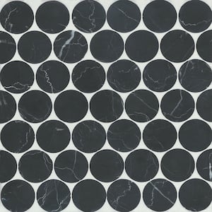 Monet Circle 2 in. x 2 in. Honed Nero Marquina Marble Mosaic Tile (4.69 sq. ft./Case)