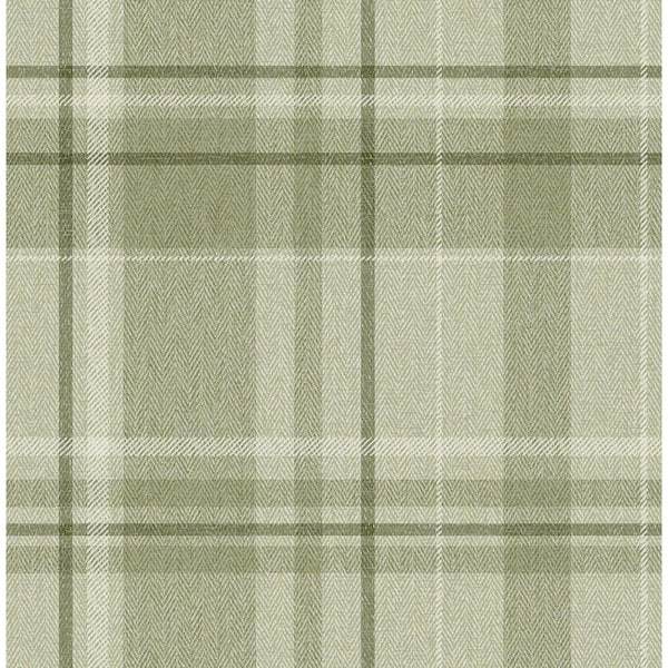 Fine Decor Harris Green Plaid Chevron Non-Pasted Wallpaper Sample