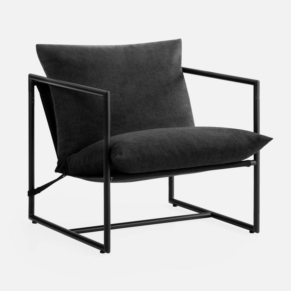 Black Metal Framed Sling Accent Chair with Cushions