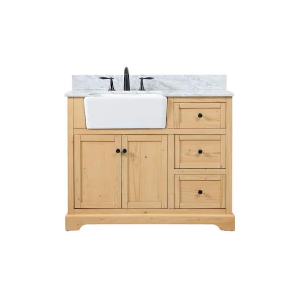 Unbranded Timeless Home 42 in. W x 22 in. D x 34.75 in. H Bath Vanity in Natural Wood with Carrara Marble Top with White Basin