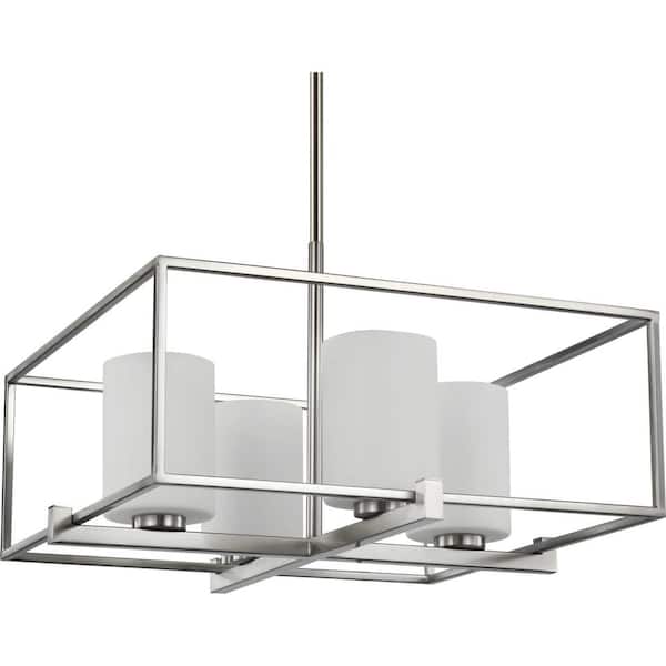 Progress Lighting Chadwick Collection 4-Light Brushed Nickel Etched Opal Glass Modern Chandelier Light