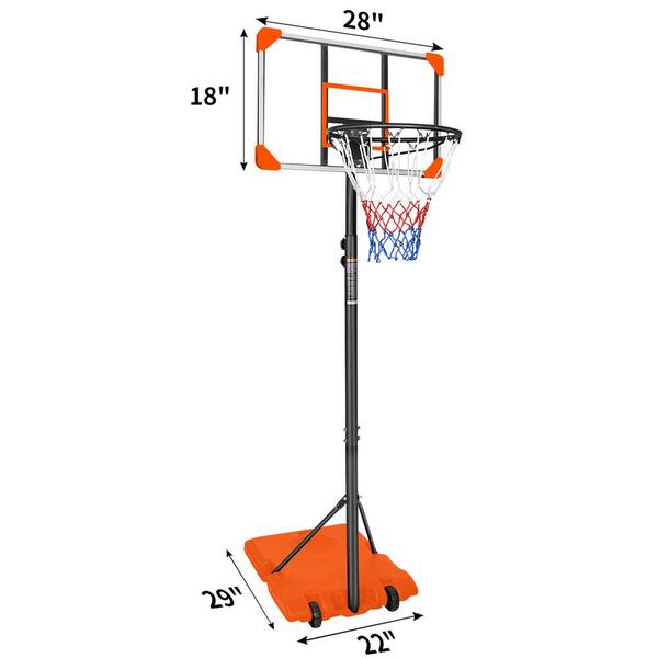 BTMWAY - Indoor & Outdoor Portable Mini Basketball Hoop and Goal System with Base & Wheels, 5.6-7 ft. Height Adjustable - Orange