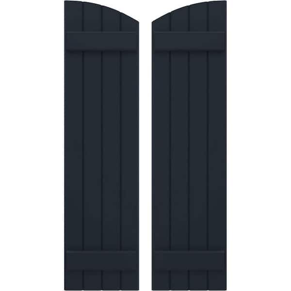 Ekena Millwork 14 in. W x 41 in. H Americraft Exterior Real Wood Joined Board and Batten Shutters w/Elliptical Top Starless Night Blue