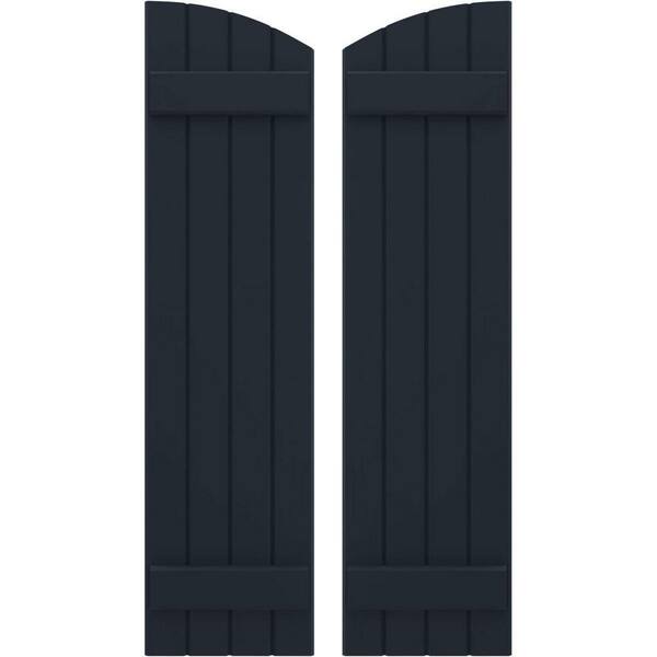 Ekena Millwork 14 in. W x 47 in. H Exterior Real Wood Joined Board and Batten Shutters with Elliptical Top Starless Night Blue