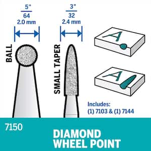 Rotary Tool Diamond Wheel Point Set for Wood, Jade, Ceramic, Glass, Hardened Steel, and Semi-Precious Stones (2-Pack)