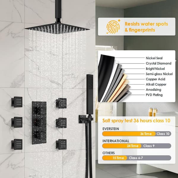 BRIGHT SHOWERS High Pressure 9-Function Rain Shower Head, Luxury