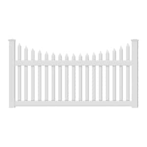 4 ft. H x 124 ft. L Picket Dog Ear Scalloped Hampshire White Vinyl Complete Top Fence Project Pack