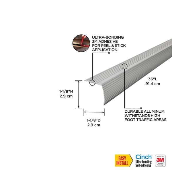 36" SATIN SILVER ALUMINUM FLUTE CINCH STAIR EDGING