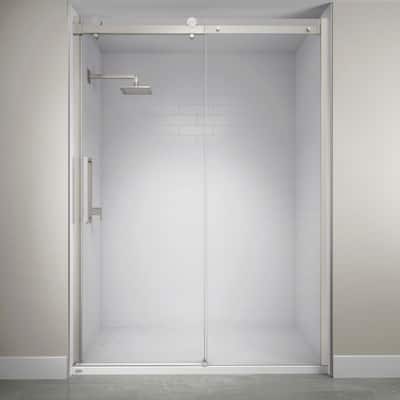 60 in. x 79 in. Semi-Frameless Exposed Sliding Shower Door in Brushed Nickel