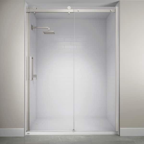 JACUZZI 60 in. x 79 in. Semi-Frameless Exposed Sliding Shower Door in Brushed Nickel