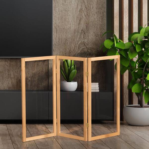 Oriental Furniture 3 ft. Short Clear Plastic Partition Natural 3 Panel SH3PLASNAT3P The
