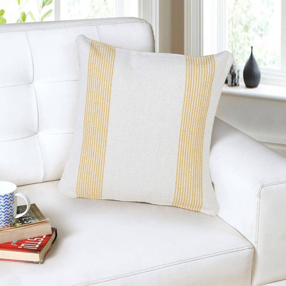 Balanced Yellow and White Cotton Polyester 20" x 20" Throw Pillow