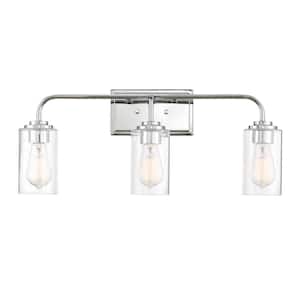 Logan 24.5 in. 3-Light Chrome Modern Transitional Vanity with Clear Seedy Glass Shades