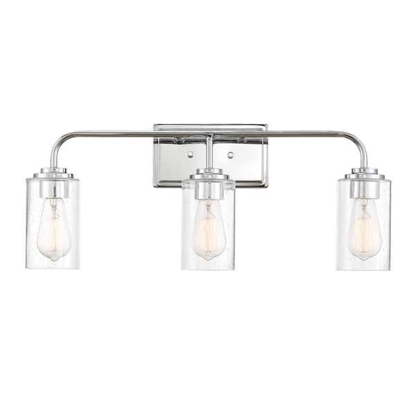 Designers Fountain Logan 24.5 in. 3-Light Chrome Modern Transitional Vanity with Clear Seedy Glass Shades