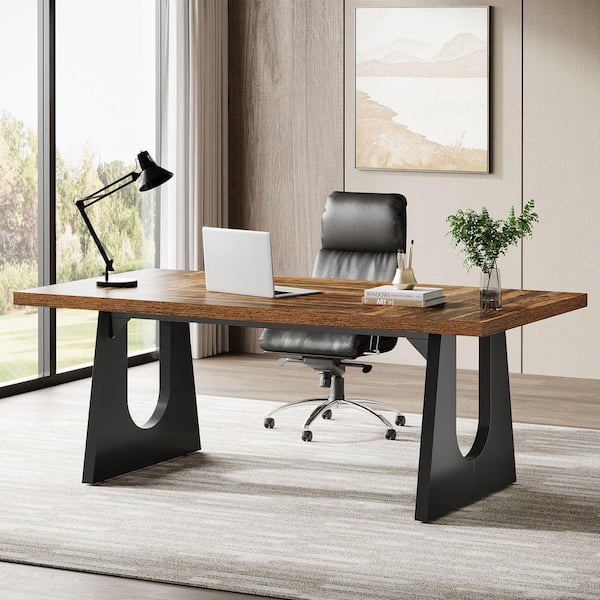 BYBLIGHT Moronia 70.86 in. Rectangle Brown Wood Computer Office