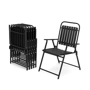 Black Metal Folding Outdoor Dining Chair Set of 6, Outdoor Lawn Chairs, Portable Dining Chairs for Yard