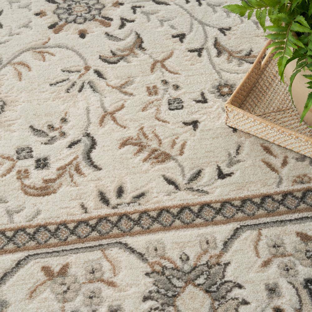 Ivory Mocha Traditional Floral 5'3" x 7'3" Area Rug