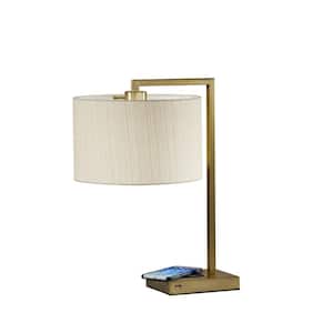 Austin 21 in. Antique Brass Table Lamp with Qi Wireless Charging