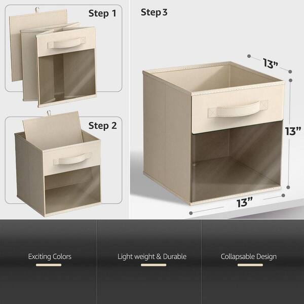 Sorbus Foldable Storage Cubes with Handles and Clear Window, Beige