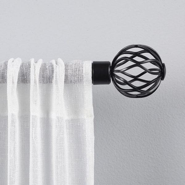 EXCLUSIVE HOME Ogee 66 in. - 120 in. Adjustable 1 in. Single Curtain Rod Kit in Matte Black with Finial