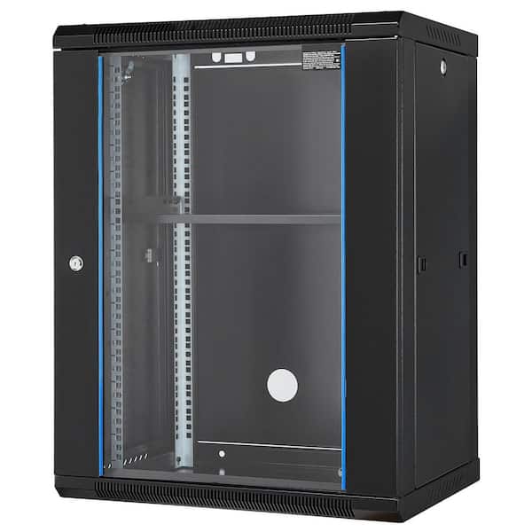 15U Wall Mount Server Cabinet 1-Tier Steel Household Shelving Unit Black (17.7 in. W x 30.3 in. H x 17.7 in. D)