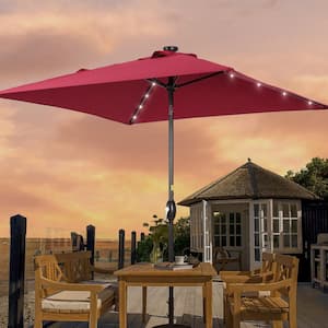 6.5 ft. x 6.5 ft. LED Square Patio Market Umbrella with UPF50+, Tilt Function and Wind-Resistant Design, Wine Red