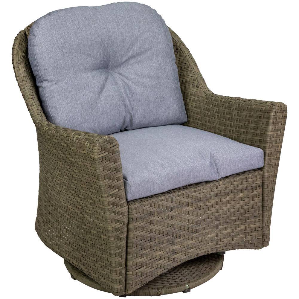 34" Gray Resin Wicker Glider Chair with Gray Cushions