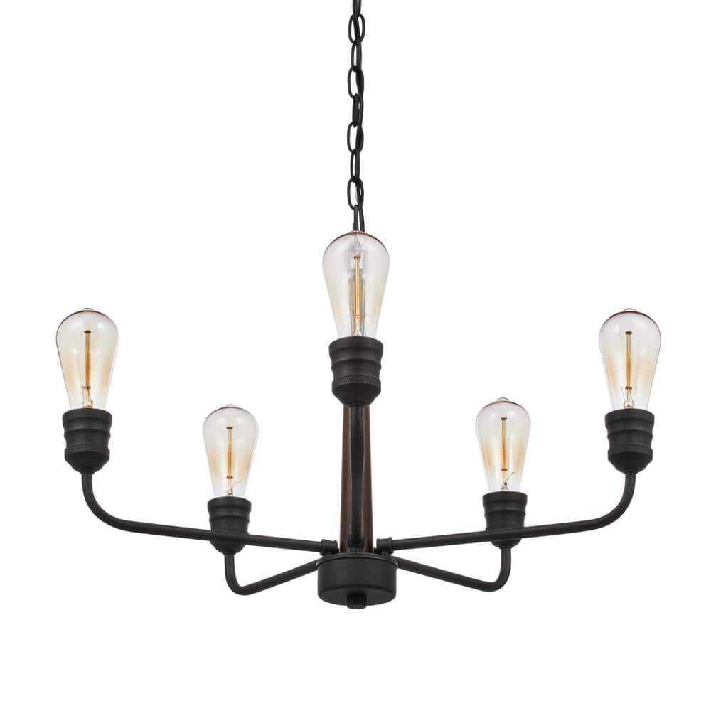 Palermo Grove 24 in. 5-Light Black Coastal Chandelier with Dark Wood Accent