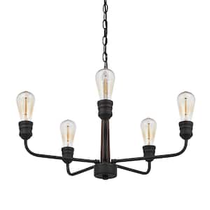 Palermo Grove 5-Light Gilded Iron Chandelier with Wood Accents, Rustic Farmhouse Dining Room Chandelier