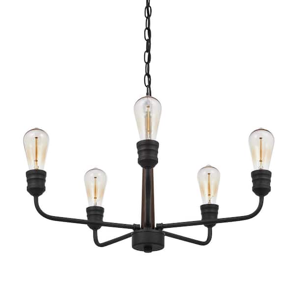 Home Decorators Collection Palermo Grove 24 in. 5-Light Black Coastal Chandelier with Dark Wood Accents for Dining and Kitchen