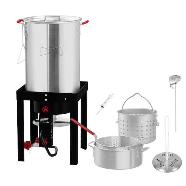 30 qt. Turkey Deep Fryer and 10 Qt. Fish Fryer, 50,000 BTU Outdoor Boiler Steamer Cooker Set with Electronic Ignition