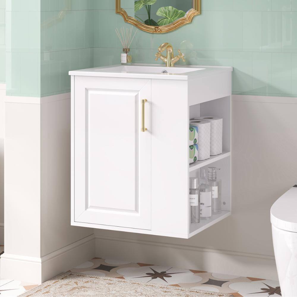 20 in. W Wall-Mounted White Bathroom Vanity with Sink and Side Cabinet Combo with Soft-Closing Door price history on PriceWatchPro