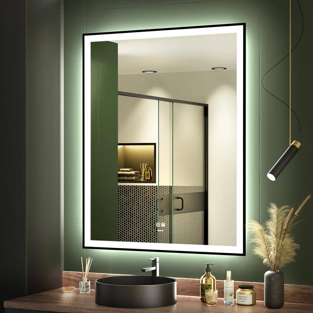 GP GANPE GANPE 32 in. W x 40 in. H Large Rectangular Framed Dimmable Wall Bathroom Vanity Mirror in Sliver, Glass