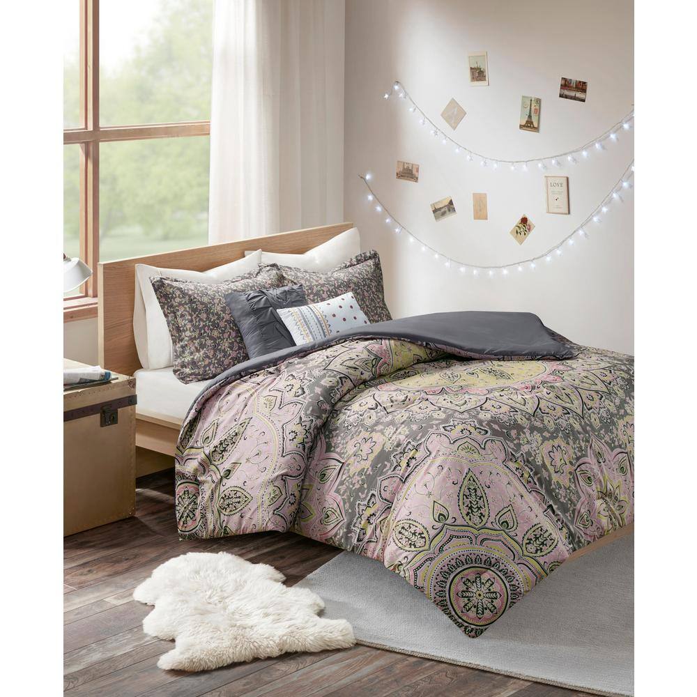 Intelligent Design Skye 4 Piece Pinkgrey Microfiber Floral Twintwin Xl Comforter Set Id10 1959 1143