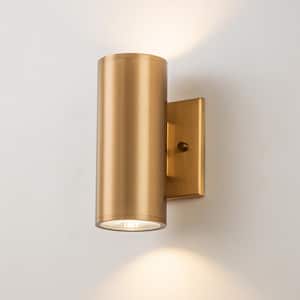 Alexa 2-Light Gold Integrated LED Cylinder Outdoor Wall Sconce
