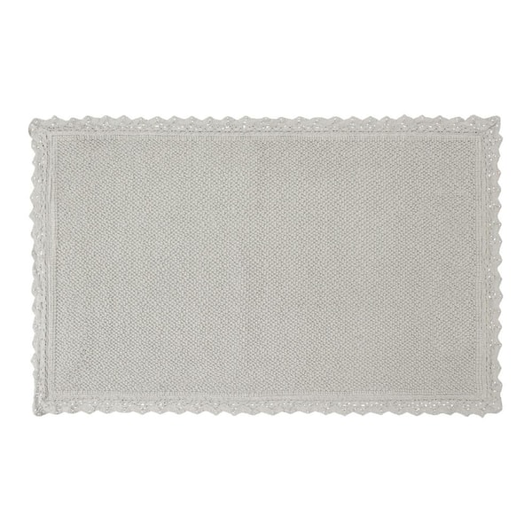 Laura Ashley Reversible Crochet Beaded 17 in. x 24 in. Bath Rug, Light Gray