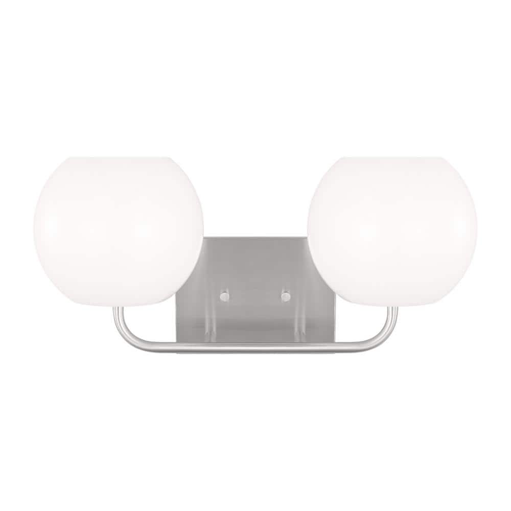 Rory Medium 18 in. 2-Light Brushed Steel Bathroom Vanity Light with Opal Glass Shades price history on PriceWatchPro