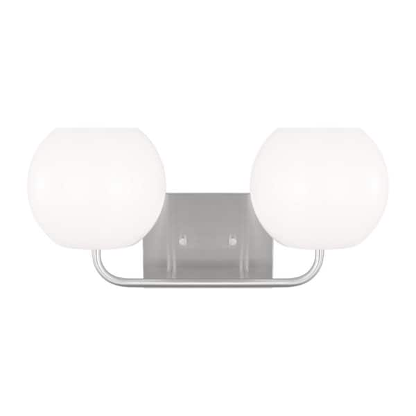 TIELLA Doraville Medium 18 in. 2-Light Brushed Steel Bathroom Vanity Light with Opal Glass Shades