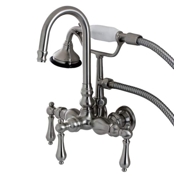 Kingston Brass Vintage 3-3/8 in. Center 3-Handle Claw Foot Tub Faucet with Handshower in Brushed Nickel