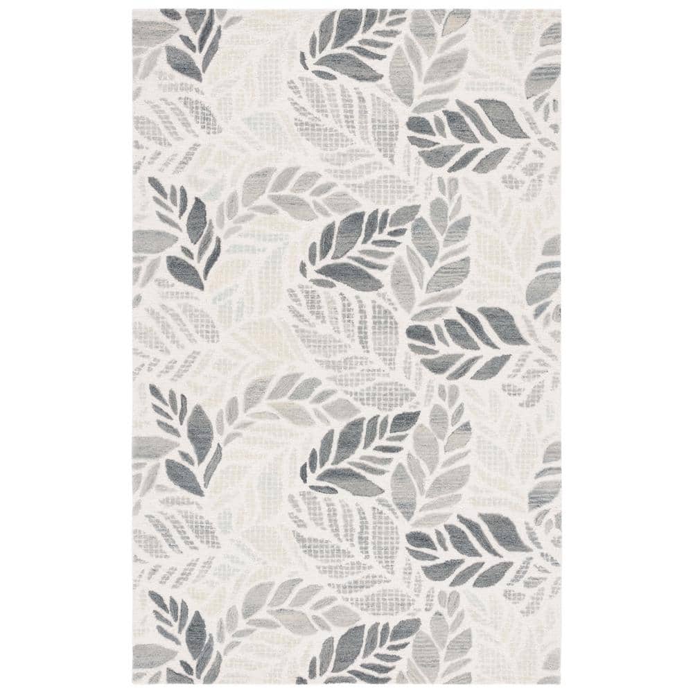 Ivory and Grey Floral Hand-Tufted Wool Area Rug, 8' x 10'