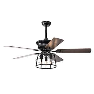 52 in. Indoor/Outdoor Matte Black Farmhouse Rustic Cage Ceiling Fan with 3 E26 Bulb Holder and Remote Control