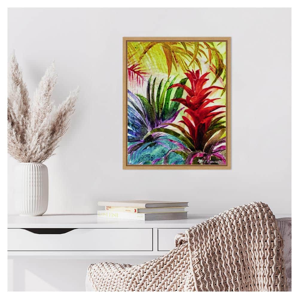 Tropic Botanicals VI Red and Green Canvas Print with Maple Frame